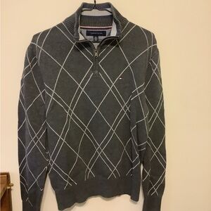 Tommy Hilfiger Gray Zip-Up Argyle Sweater